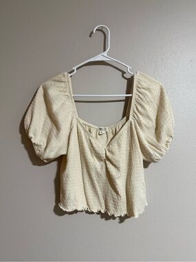 Billabong Cream Puff-Sleeve Cropped Top Size Large